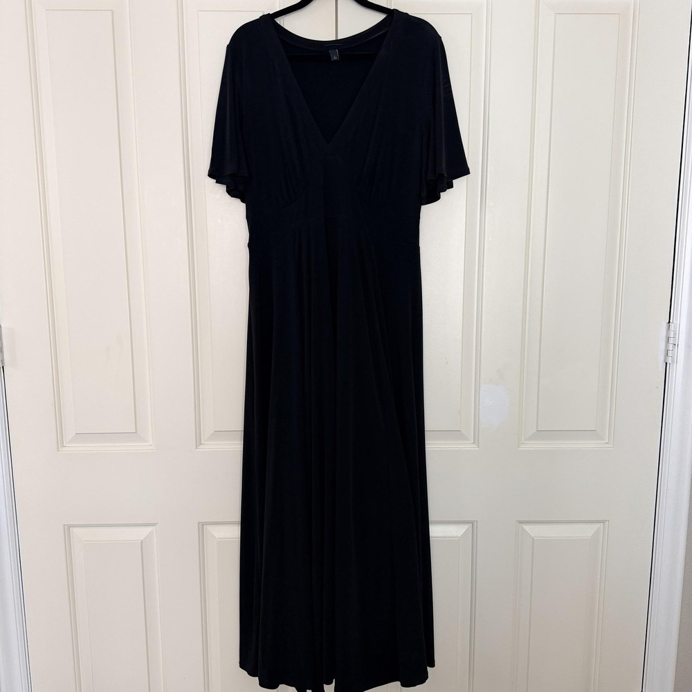 Torrid Dress Womens 1 Black Maxi V Neck Flutter Sleeve Jersey Fit Flare Stretch